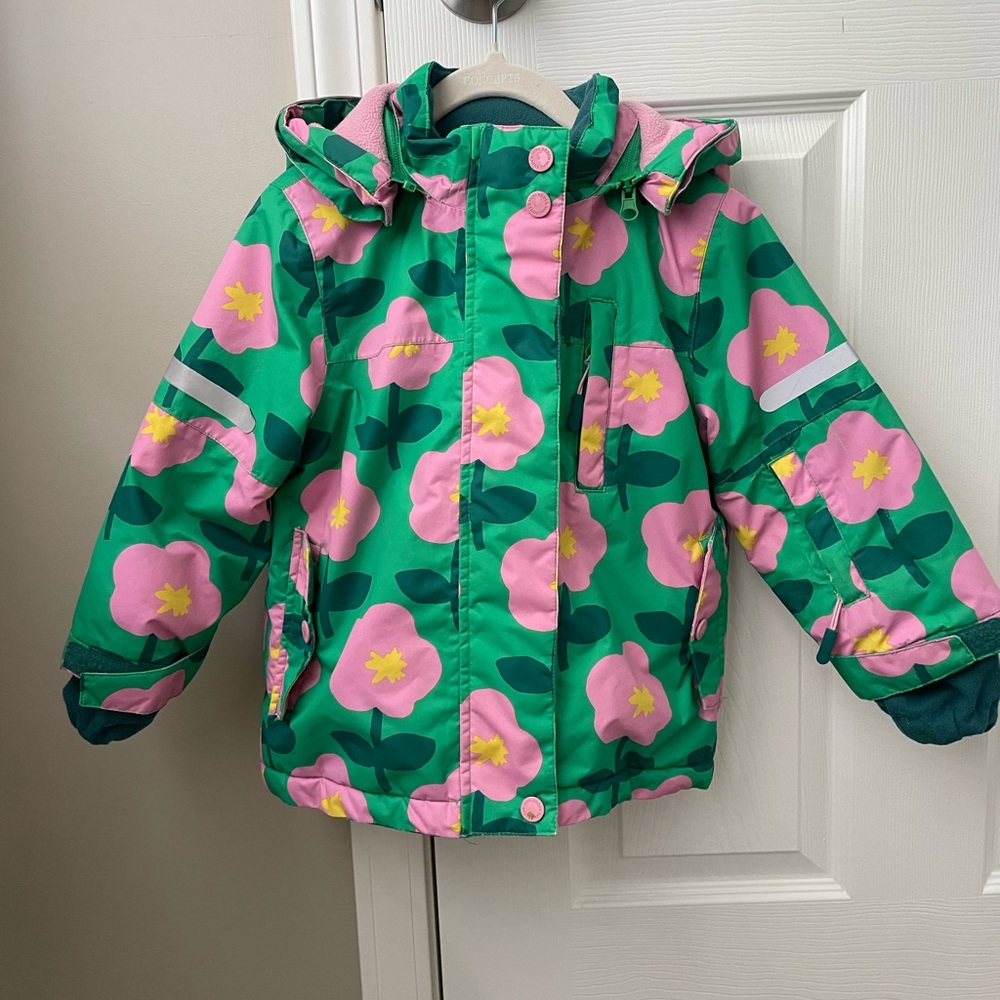Mini Boden Pink and Green Floral Puffer Jacket - Picture 3 of 5